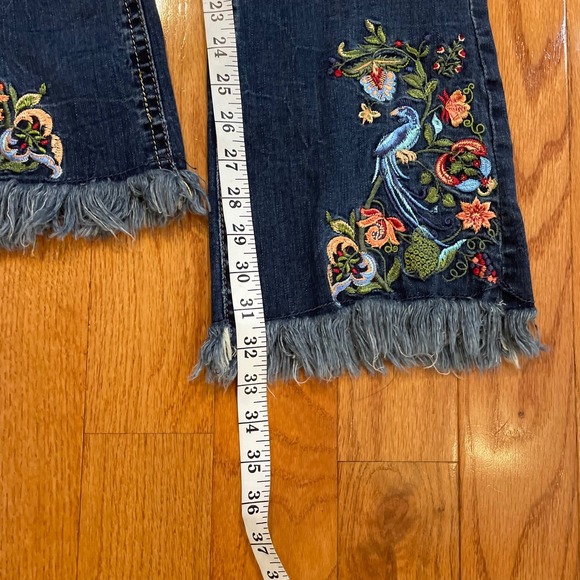 GRACE Boot Cut Jeans Womens Size 28 Embroidered Blue Denim Fringed Hem Y2K style - Picture 8 of 15
